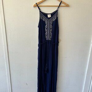 Knox Rose Maxi Dress Womens Medium Navy NWT Boho Embroidered Side Slits Strappy